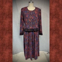 Vintage 1980s Kathie Lee Dress Paisley Dark Academia Purple Blue Sz S/M - $43.53