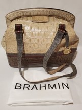 Vintage Brahmin Moc Croc Cream &amp; Brown Leather Shoulder Bag - £99.16 GBP