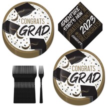 Graduation Party Golden Grad Black, White, &amp; Gold Paper Dessert Plates, Beverage - £11.47 GBP+