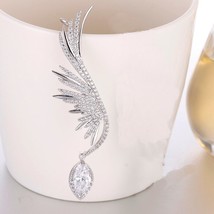 Feather CZ Stone Ear Cuff Hang Water Drop Big Clip Earrings for Women Party Gree - £9.16 GBP