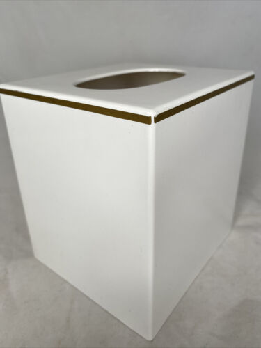 Primary image for Fifth Avenue Tissue Box Cover White Plastic Gold Band Made In Taiwan