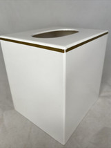 Fifth Avenue Tissue Box Cover White Plastic Gold Band Made In Taiwan - $19.76