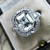 3Ct Lab Created Asscher Cut Diamond Engagement Wedding Ring 14K WhiteGold Plated - £124.25 GBP