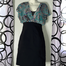 NICOLE by Nicole Miller black stretch pencil dress w/ paisley overlay to... - $19.60