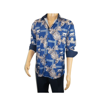 Men Sports Shirt by DE-NIKO Long Sleeves Fashion Print Soft Modal DSA125 Navy image 9
