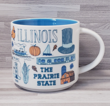 Starbucks Coffee &quot;Illinois&quot; Been There Series 14 oz Mug Cup White &amp; Blue - £14.42 GBP