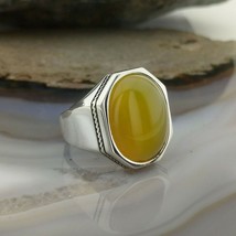 Yellow Yemeni Agate Ring ,925 Sterling Silver 7.25 carat Stone Ring Handmade Rin - £95.14 GBP