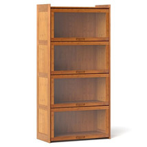 4-Tier Bamboo Bookcase with Doors for Study Room Living Room-Brown - Color: Brow - $180.98