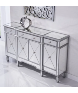 Silver MIRRORED CREDENZA BUFFET SIDEBOARD 4 DOORS 3 DRAWERS 60&quot; CABINET ... - £1,167.79 GBP
