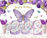 Purple Butterfly Birthday Party Supplies Birthday Decoration Fo Girl Bab... - $34.69