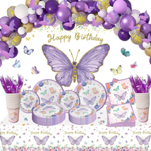 Purple Butterfly Birthday Party Supplies Birthday Decoration Fo Girl Bab... - £27.09 GBP