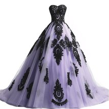 Long Ball Gown Black Lace Gothic Corset Formal Prom Evening Dresses Lavener - £125.70 GBP