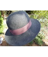 Vintage Lancaster Wool Felt Gray Wide Brim Hat with Mauve Band - £14.78 GBP