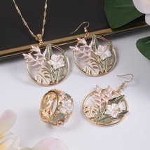 Hawaiian Hibiscus Flowers Jewelry Sets Pacific Cook Islands Ring Pendant Necklac - £27.03 GBP