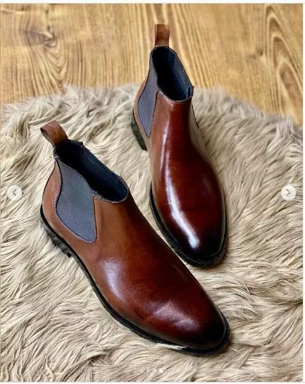 New Handmade Brown Leather Formal Ankle Chelsea Dress Boots For Mens - $149.99 - $199.99