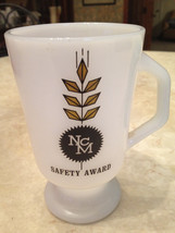 Vtg FIRE KING tall footed mug NCM safety award logo industrial Irish coffee cup - £20.15 GBP
