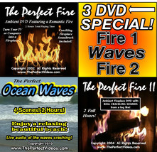 3 DVD Combo The Perfect Fire 1 &amp; 2 Real Ambient Fireplace Video &amp; Ocean Waves  - $18.99