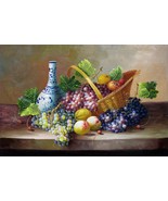 24x36 inches Fruit and china  stretched Oil Painting Canvas Art Wall Dec... - $208.11 CAD