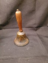 Vtg Antique Brass Turned Wood Handle Handheld Teacher School Ringing Bell 6 1/4&quot; - £15.60 GBP