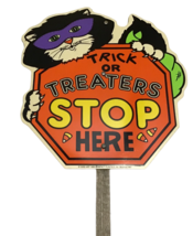 Vintage Black Cat Trick or Treaters Stop Here Yard Art Sign 1996 Impact Plastics - £28.31 GBP