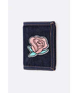 Rose Patch Denim Tri-Fold Wallet - $182.33 MXN