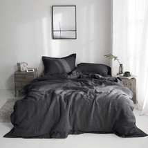 Washed Linen Duvet Cover Set Boho Dark Grey Bedding Quilt Donna Duvet Cover Set - £27.68 GBP+