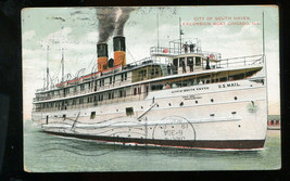 City of South Haven US Mail Boat Steamer Passengers on Deck Postmarked 1909 - $10.89