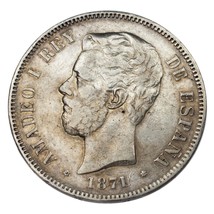 1871 (74) DR-M Espagne 5 Pesetas Pièce Argent En XF, Km #666 - $132.22