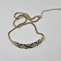 Black Enamel &amp; Rhinestone 20” Bar Necklace, 1980s Vintage - $22.76