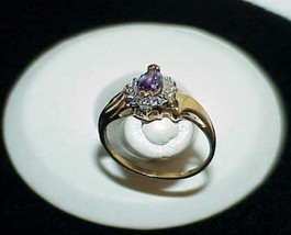 10K 1.00ct Amethyst Marquise Diamond surround Ring Yellow Gold Size 7 Vintage - £315.55 GBP