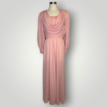 Vintage 1970s Dress Ursula of Sweden Pink Drape Neck Maxi Sheer Unlined Large F - £30.16 GBP