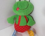 Baby Gund sock hop Ribbitz green plush frog chime rattle red overalls do - $9.89