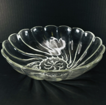 Hazel Atlas Glass Clear Colonial Swirl 9&quot; Berry Serving Bowl VTG Scalloped Edge - $15.63