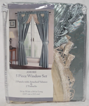 Elegant 54x84 Aqua Blue Window Curtains with Valance and Tiebacks - 5-Pi... - $31.67