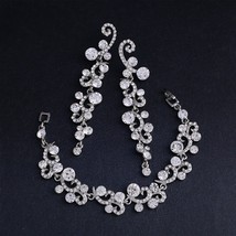 OCESRIO AAA Crystal Wedding Bridal Jewelry Sets Leaf Long Crystal Earrings Silve - £17.39 GBP