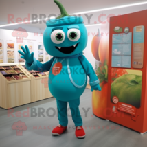 Teal Tomato mascot costume character dressed with a Chinos and Clutch bags - £927.51 GBP