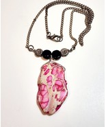 Vintage Pink Nature Minimalist Necklace Costume Handmade Faux Agate B66 ... - $367.86 MXN