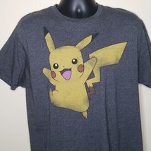 Pokemon T Shirt Size Large Dark Gray Running Pikachu Worn Look Short Sleeve - £6.30 GBP