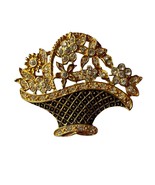 Flower Basket Gold Tone Brooch Rhinestones Retro Large Pin 2” - $226.99 MXN