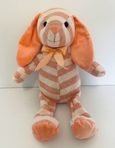 Bunny Rabbit Kellytoy Striped Knit Plush Satin Bow Stuffed Animal Peach Pink 15&quot; - £14.90 GBP