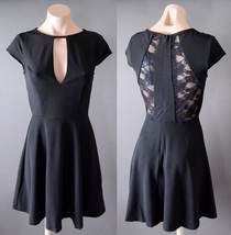 Black Womens Evening Party Lace Back Short Sleeve Flare Skater Mini Dres... - $27.41 CAD
