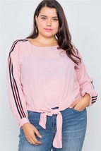 Women&#39;s Pink Plus Size Color Block Sleeve Front Knot Semi Sheer Top - $11.40