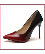 Red Gradient Black Shiny Patent Leather Classic Stiletto High Heel Pumps - £56.22 GBP