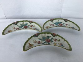 Rare Nippon Japan Porcelain Hand Painted Moon Shaped Side Dishes (3) Gol... - $130.89