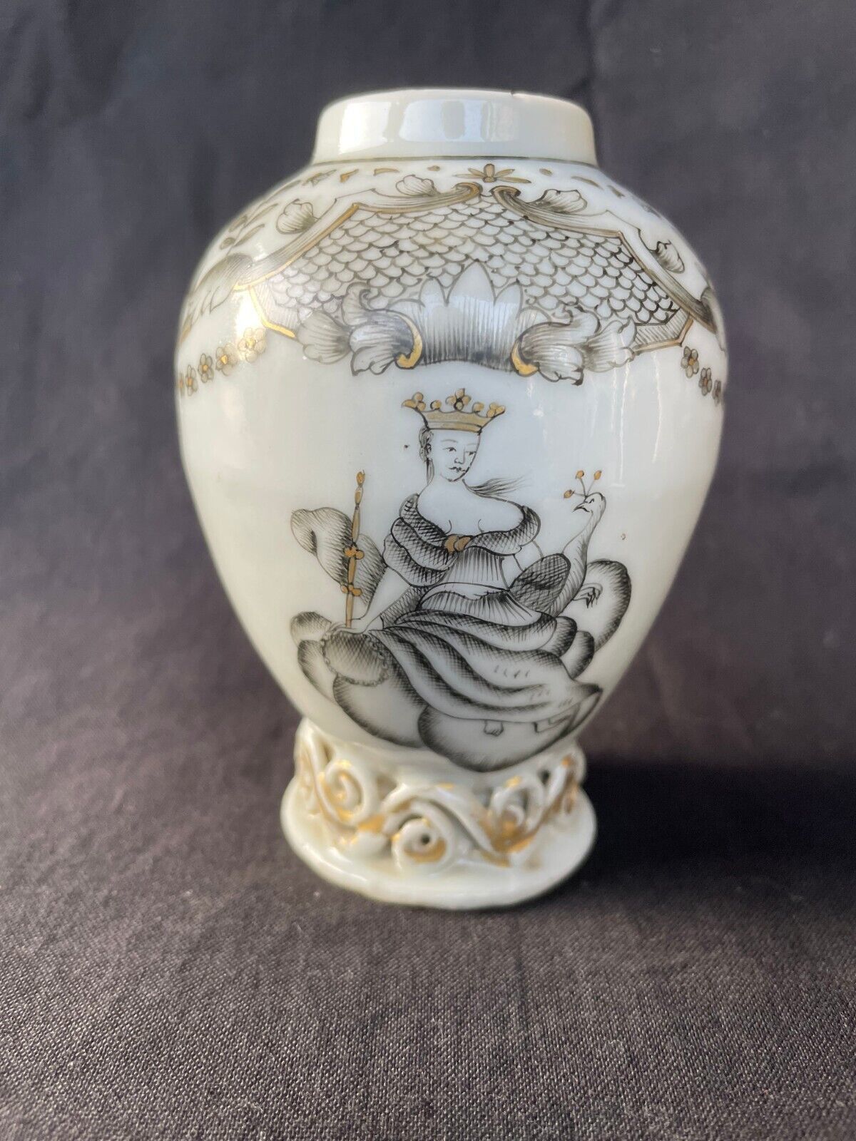 Ancien 18C Chinois Porcelaine Encre de Chine Thé Caddy Chine De Commande - $649.99