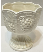 Vintage Enesco White Pedestal 3D Grapes and Leaves Bowl 5.25&quot; Tall 4.5&quot; ... - £19.29 GBP