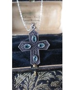 Vintage 1990-s 925 Silver Large Aquamarine Cross Pendant on 18 inch Chain. - $68.22