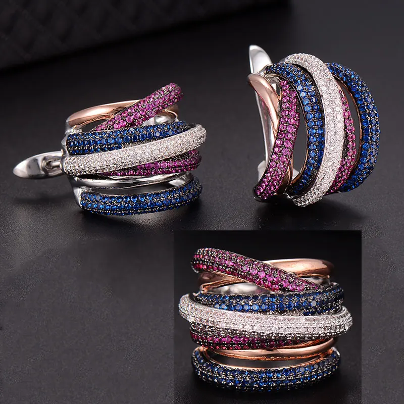 Primary image for Luxury Twist Braided Multicolor Full Mirco Pink Cubic Zirconia Setting European 