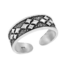 Retro Argyle Pattern Detailed Sterling Silver Pinky or Toe Ring - £10.09 GBP