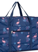 FLAMINGO ~ Collapsible Duffel Bag ~ Tote ~ Navy Blue w/Pink ~ 18.5 x 13 x 5.75 - £14.45 GBP